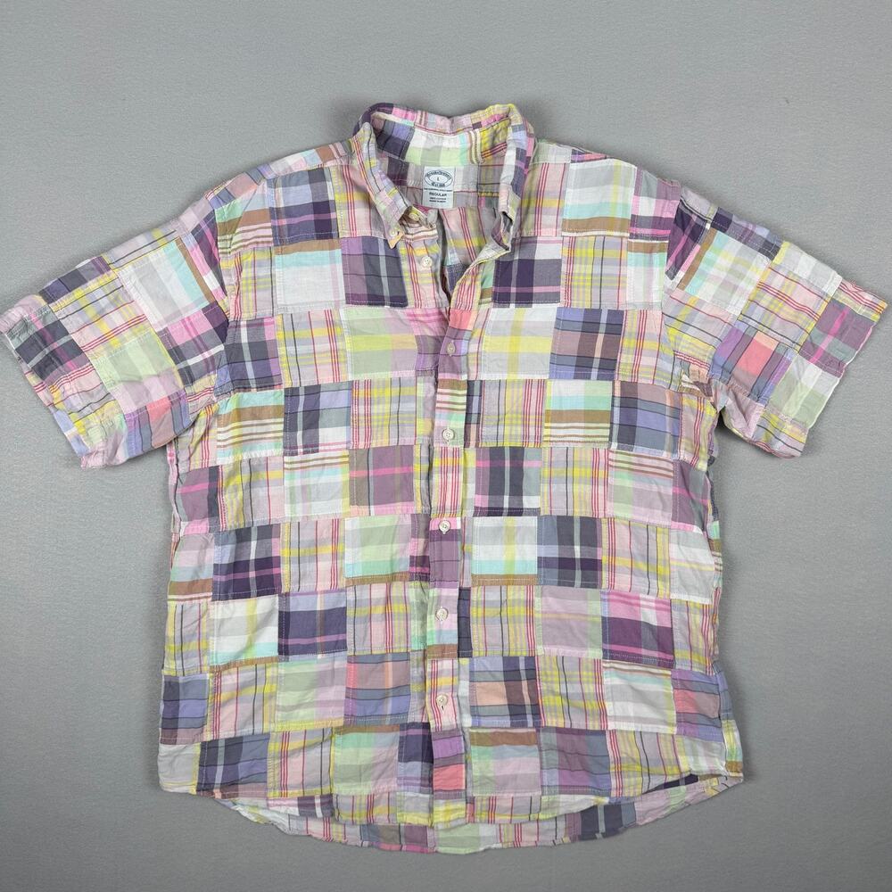 Brooks Brothers Washed Cotton Patchwork Madras Button-Down Shirt – Multi Men’s L